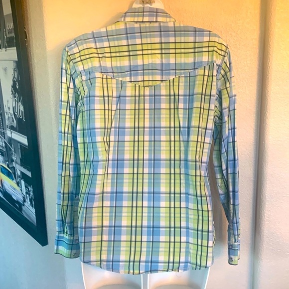 ÁNGEL RANCH plaid western shirt, blue/green, pretty pearl snaps. Size L - Picture 4 of 15